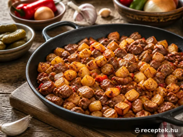 Brassói aprópecsenye ropogós burgonyakockákkal, serpenyőben
