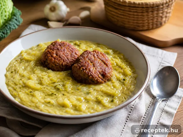 Kelkáposzta főzelék tálban, fasírttal