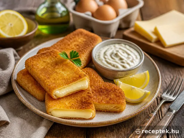 Rántott sajt szeletek tartármártással és citrommal
