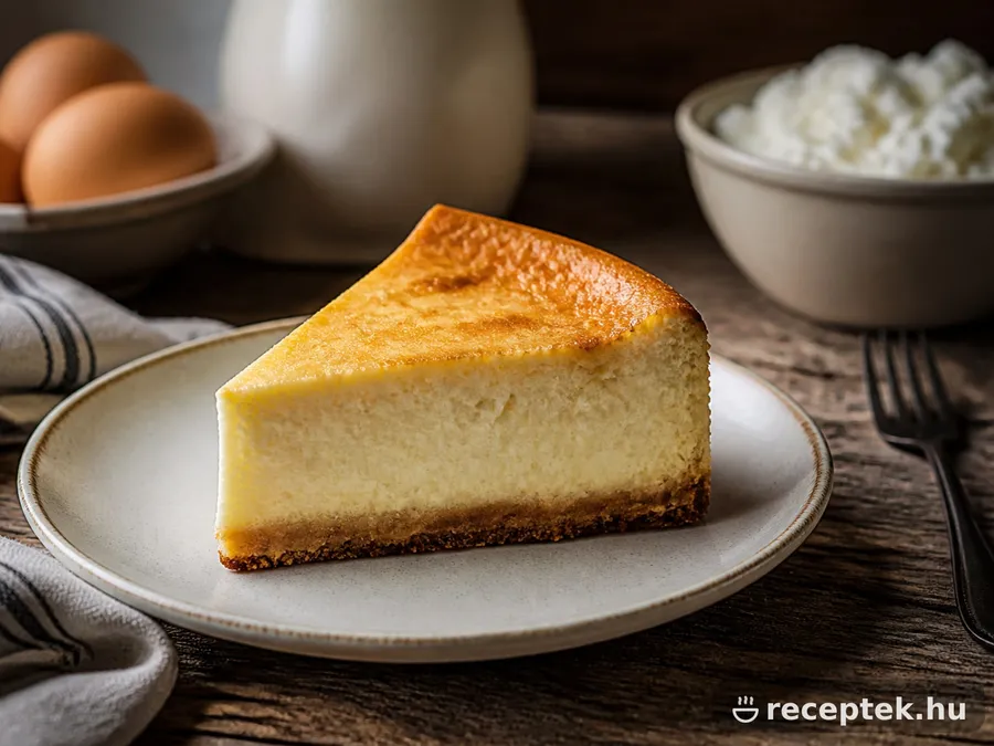 Szelet sült sajttorta kekszalapon, tányéron