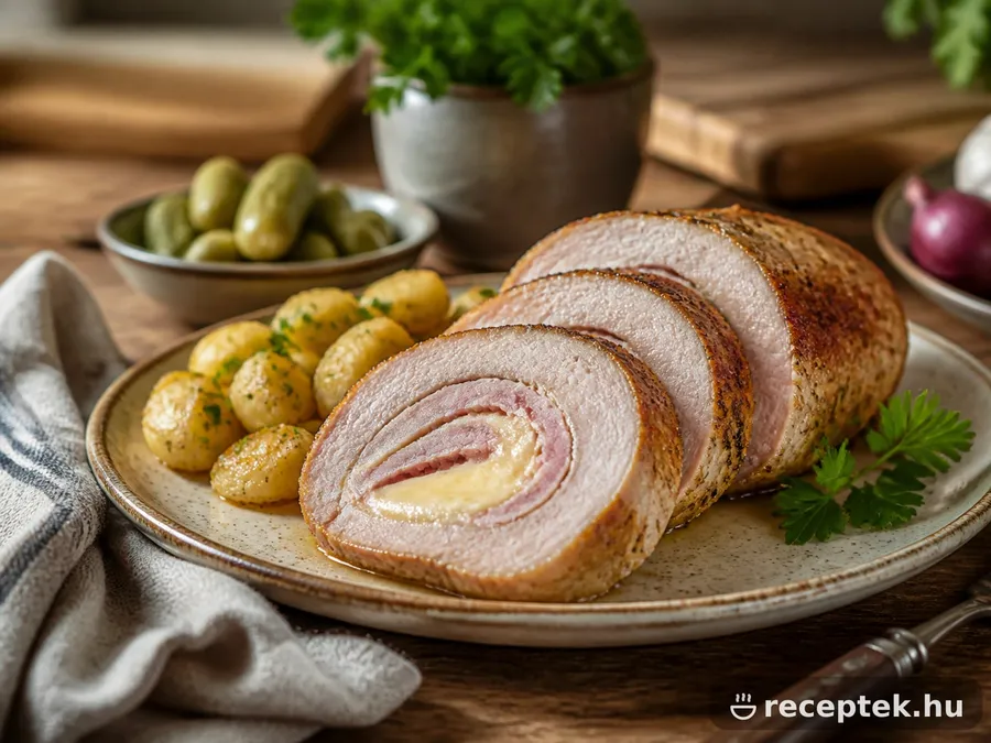 Felszeletelt töltött karaj sonkás-sajtos töltelékkel